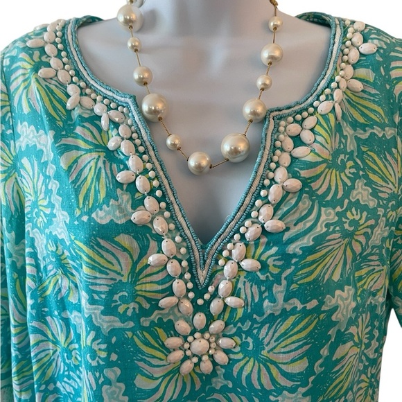 Lilly Pulitzer XS Beaded Tunic Dress Cotton Resort Wear Beach Travel Cover Up - Picture 3 of 7